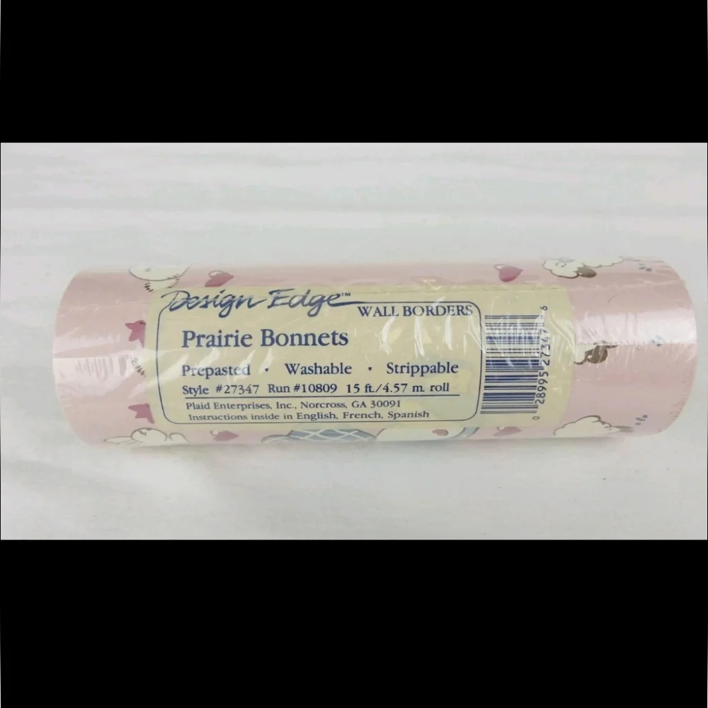 Vtg Design Edge Prairie Bonnets wallpaper border prepasted girl sheep hearts‎